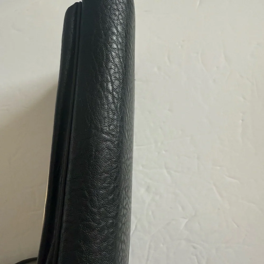 Black Leather Modern Wristlet Clutch Purse